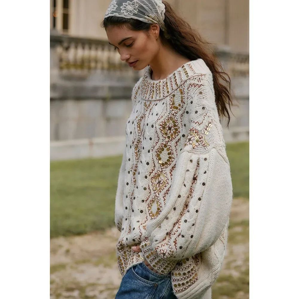 Free People Gilded Cable Embellished Jumper $269 - Picture 4 of 9